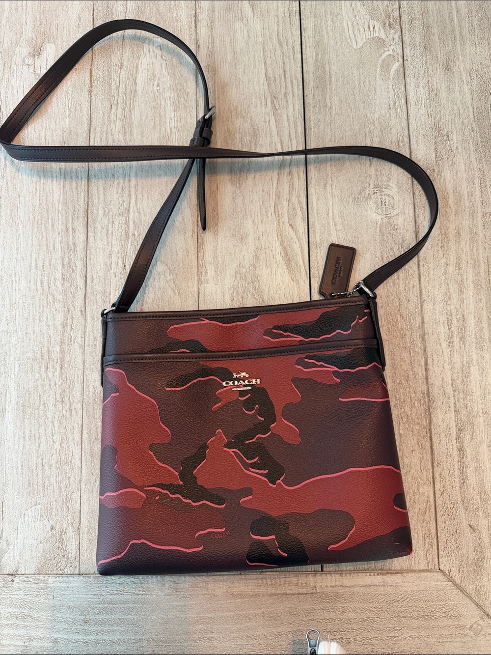 Coach Red and Black/Brown Camo Leather Messenger Bag